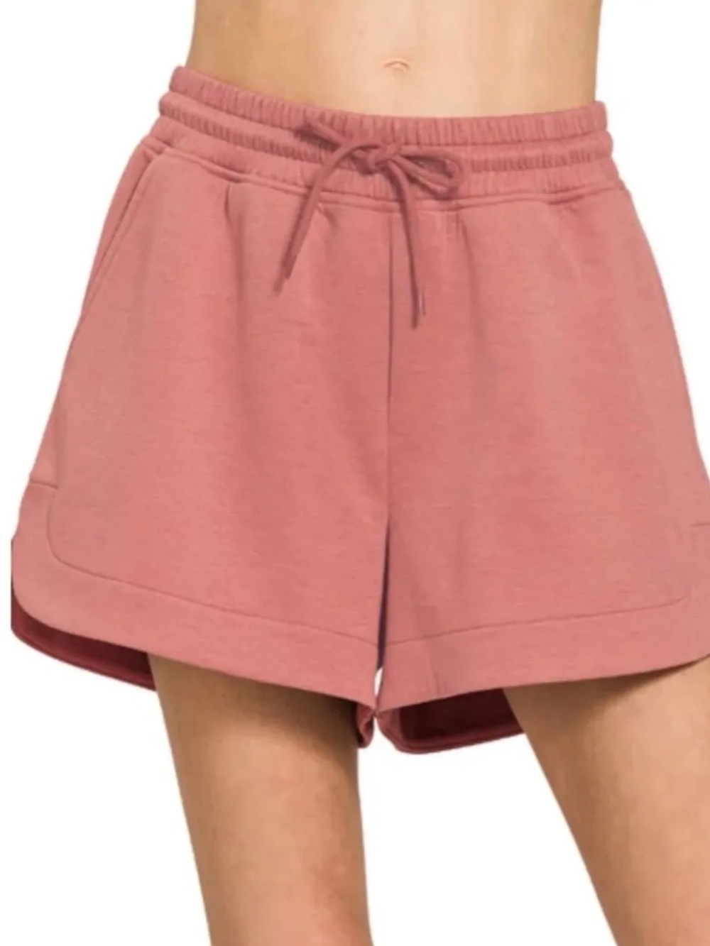 NEW Zenana Scuba Drawstring Shorts Winter Rose Elastic Waist Pocket